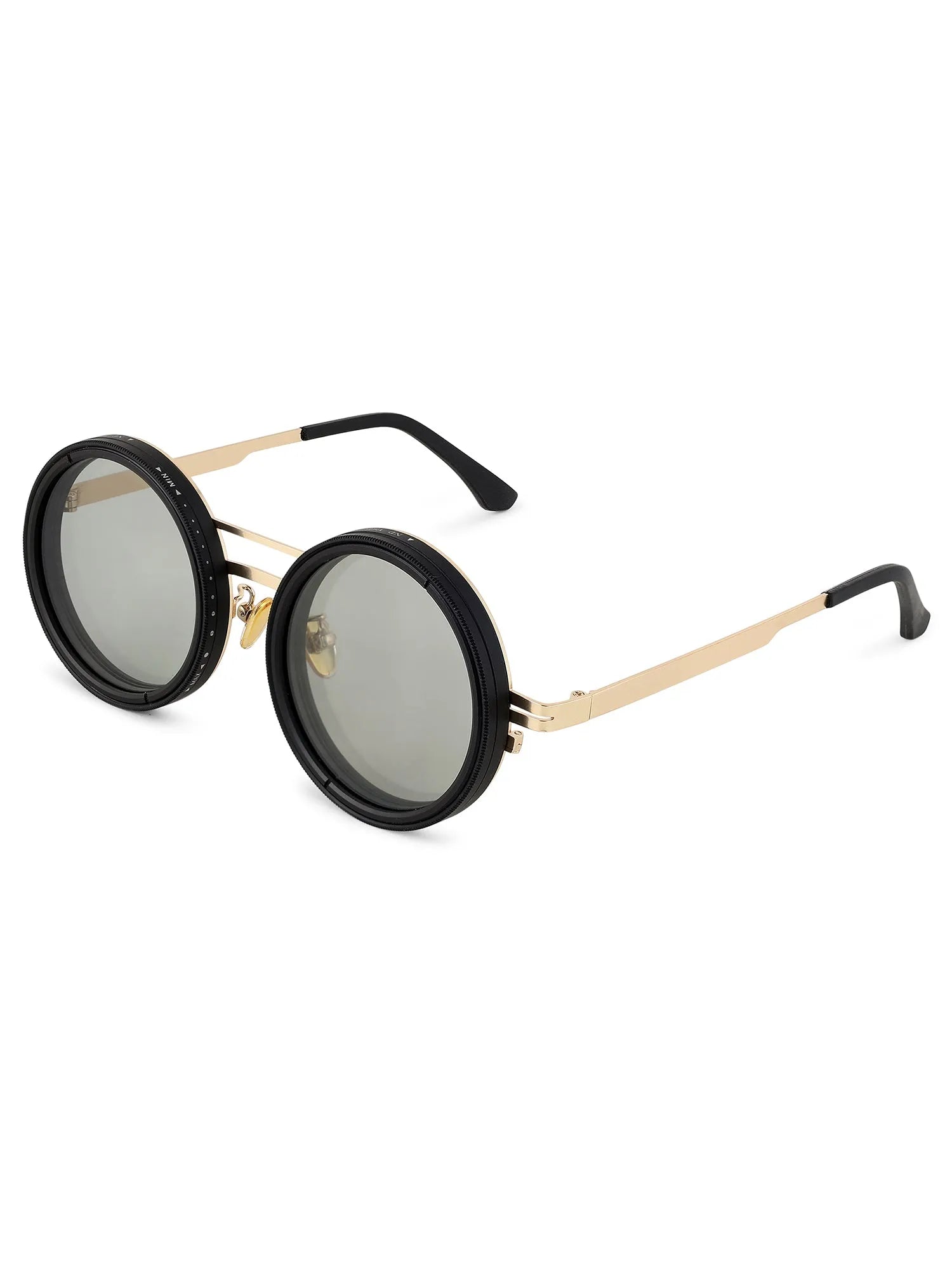 APERTURE Golden Black Large Full Rim Round Sunglasses for Men Women  [Tint Adjustable]