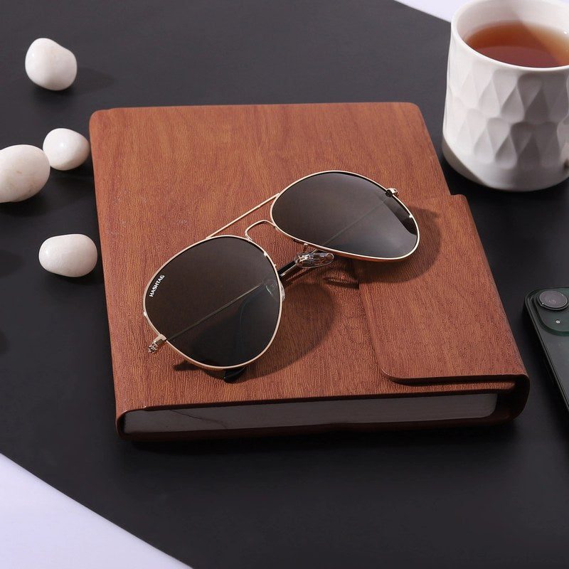 Skyra Golden Black Medium Full Rim Aviator Sunglasses for Men & Women — Hashtag Eyewears
