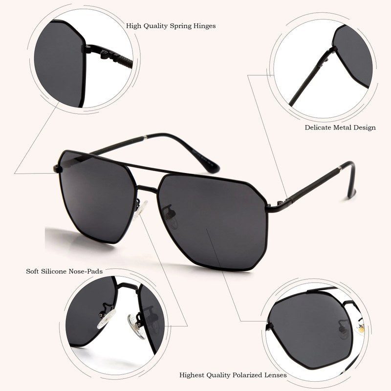 Lenis Silver & Black Large Full Rim Haxagonal Sunglasses for Men & Women — Hashtag Eyewears