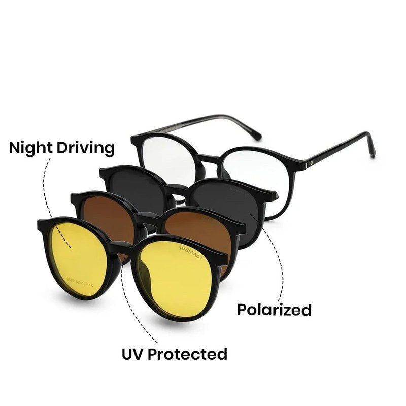 Aerion Black Small Full Rim Round Clip-on for Men — Hashtag Eyewears