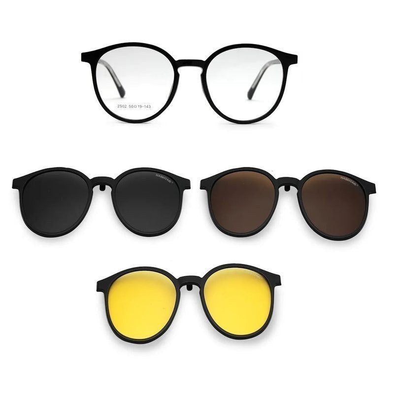 Aerion Black Small Full Rim Round Clip-on for Men — Hashtag Eyewears
