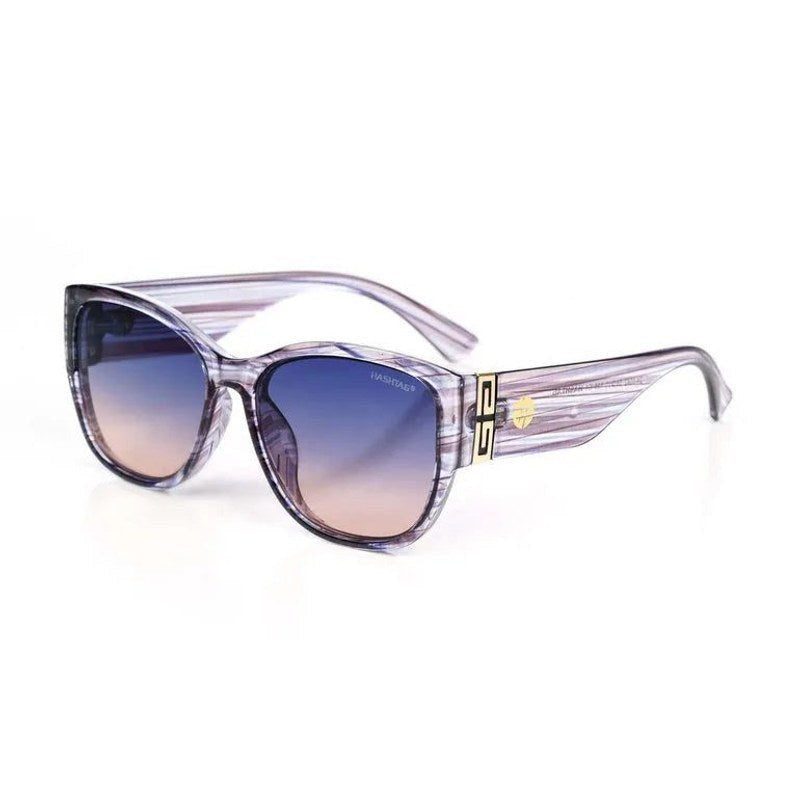 Analog Transparent Blue Texture and Gold Medium Full Rim Oval Sunglasses for Men & Women — Hashtag Eyewears