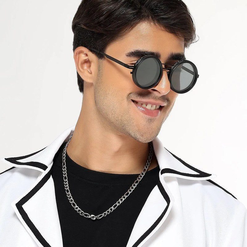 APERTURE Black Large Full Rim Round Sunglasses for Men & Women — Hashtag Eyewears