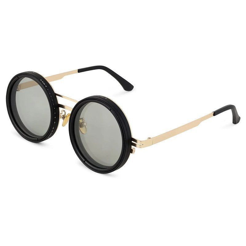 APERTURE Golden & Black Large Full Rim Round Sunglasses for Men & Women — Hashtag Eyewears