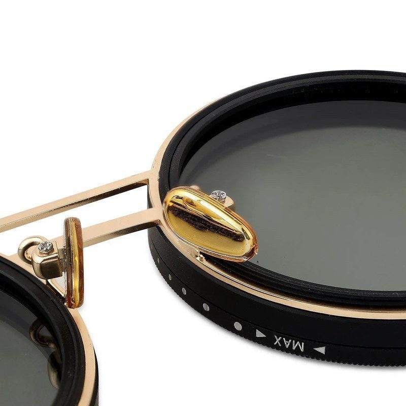 APERTURE Golden & Black Large Full Rim Round Sunglasses for Men & Women — Hashtag Eyewears