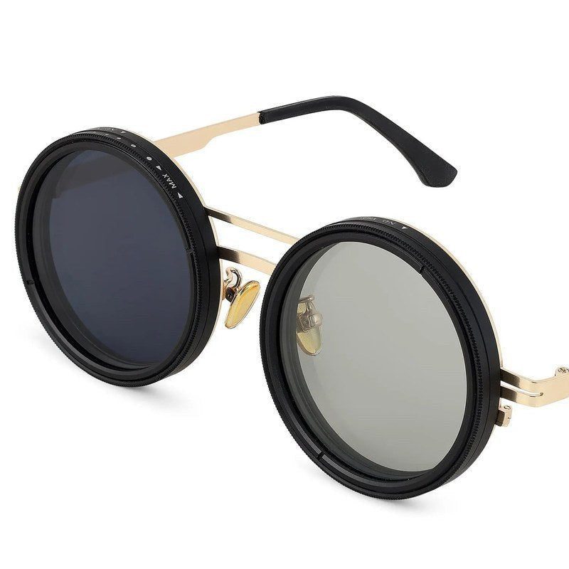 APERTURE Golden & Black Large Full Rim Round Sunglasses for Men & Women — Hashtag Eyewears