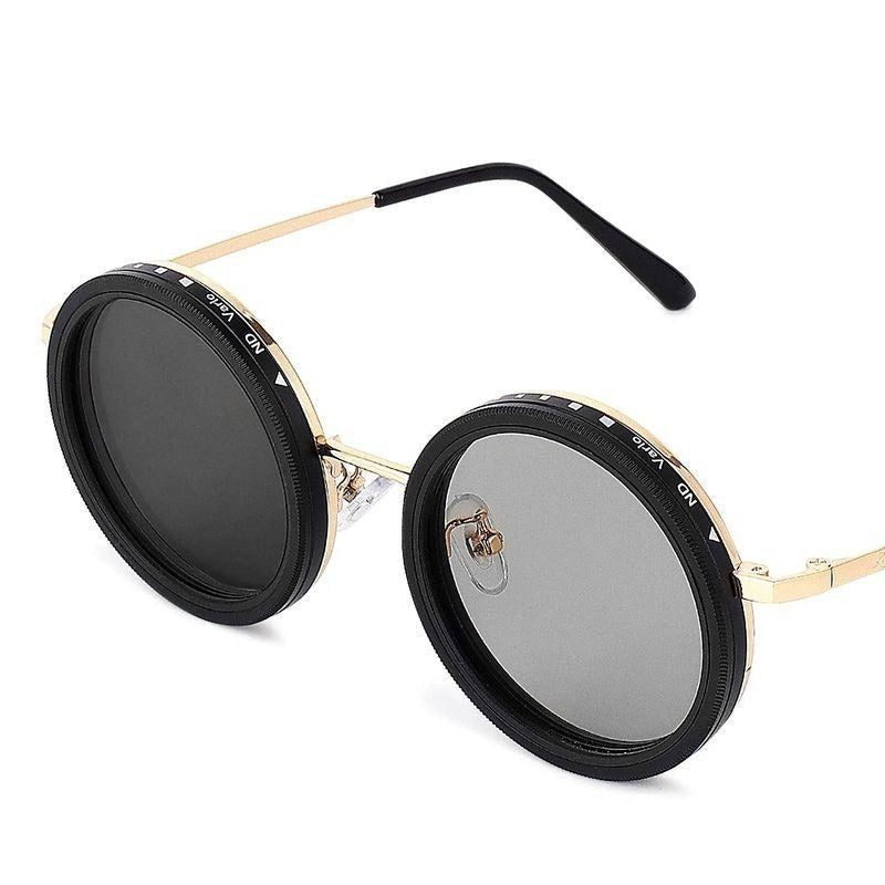 APERTURE SB Golden & Black Large Full Rim Round Sunglasses for Men & Women — Hashtag Eyewears