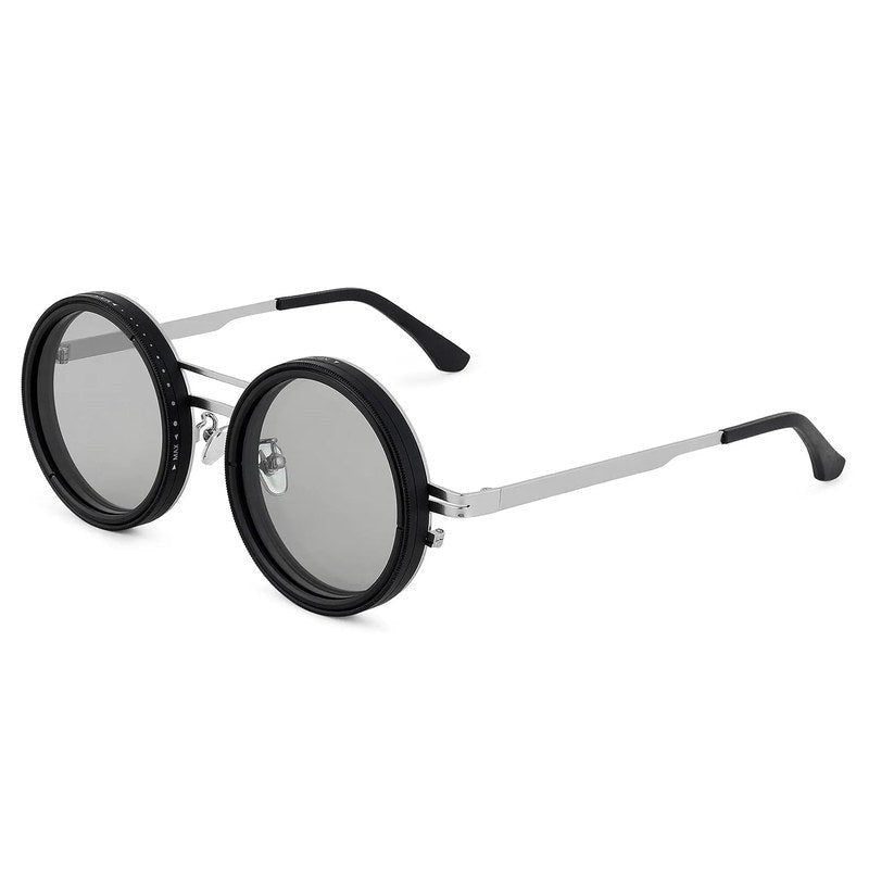 APERTURE Silver & Black Large Full Rim Round Sunglasses for Men & Women — Hashtag Eyewears
