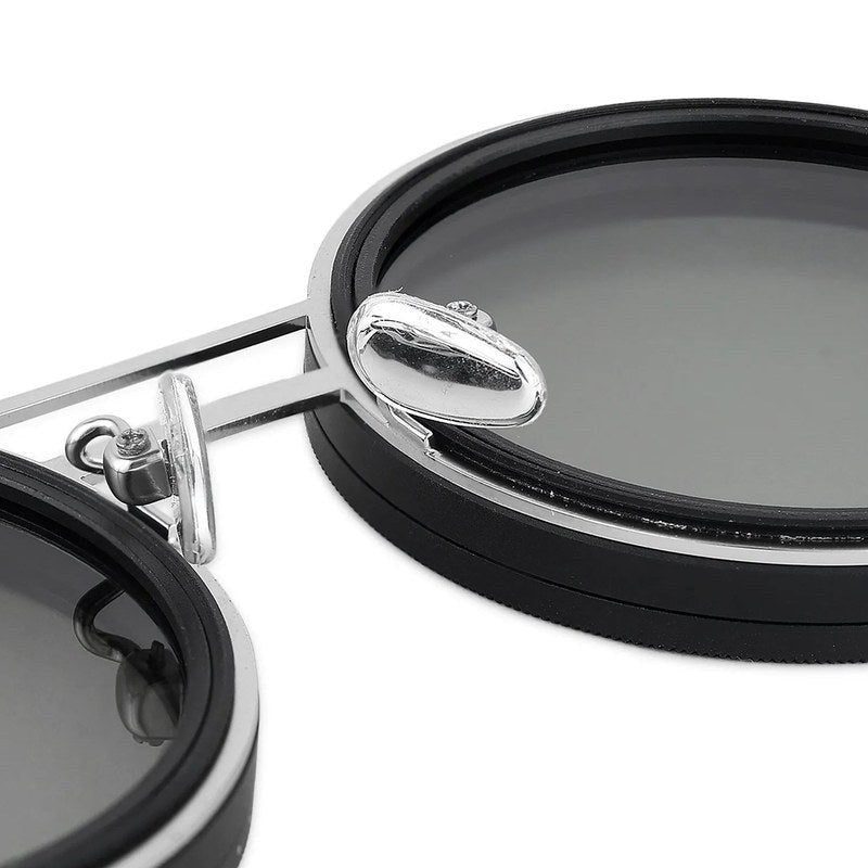 APERTURE Silver & Black Large Full Rim Round Sunglasses for Men & Women — Hashtag Eyewears