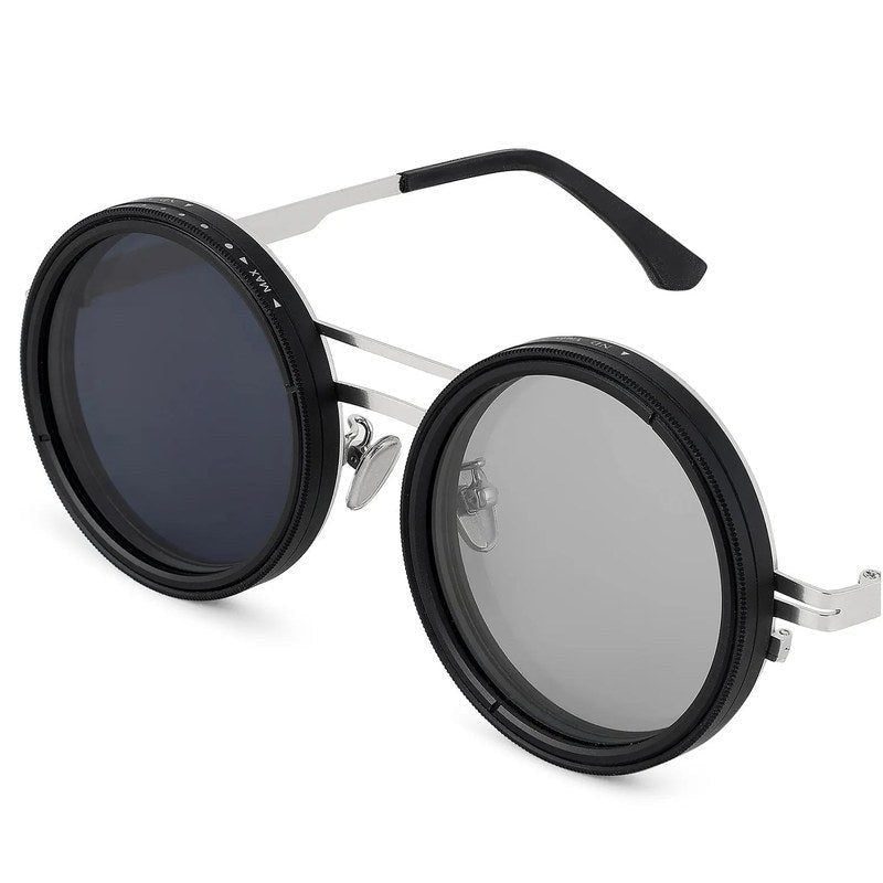 APERTURE Silver & Black Large Full Rim Round Sunglasses for Men & Women — Hashtag Eyewears