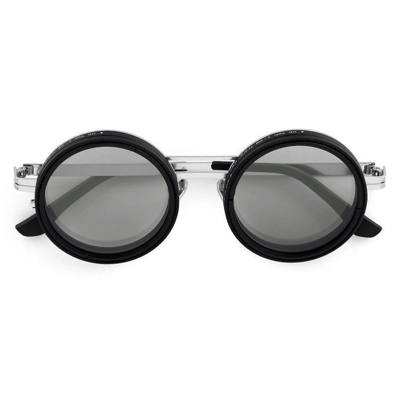 APERTURE Silver & Black Large Full Rim Round Sunglasses for Men & Women — Hashtag Eyewears