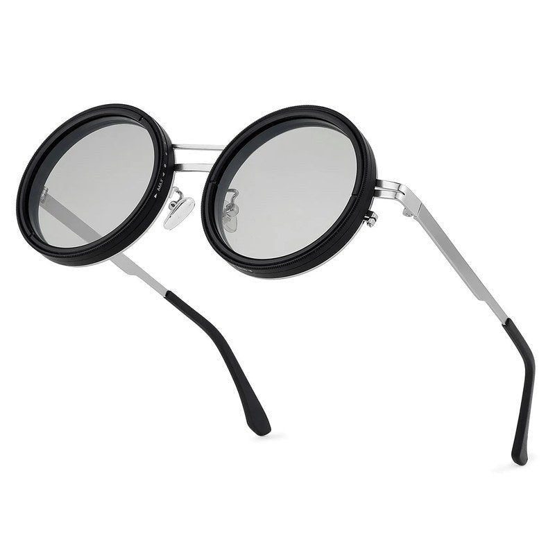 APERTURE Silver & Black Large Full Rim Round Sunglasses for Men & Women — Hashtag Eyewears