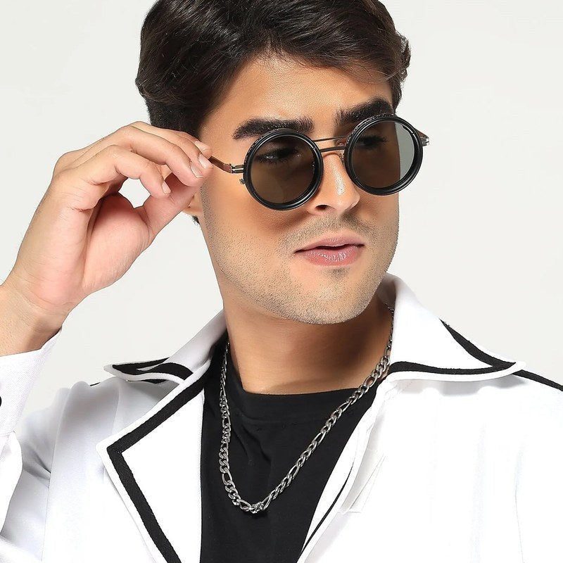 APERTURE Silver & Black Large Full Rim Round Sunglasses for Men & Women — Hashtag Eyewears