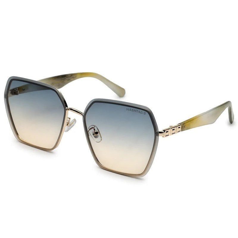 Arion Gradient Brown & Blue Oversized Full Rim Hexagonal Sunglasses for Women — Hashtag Eyewears