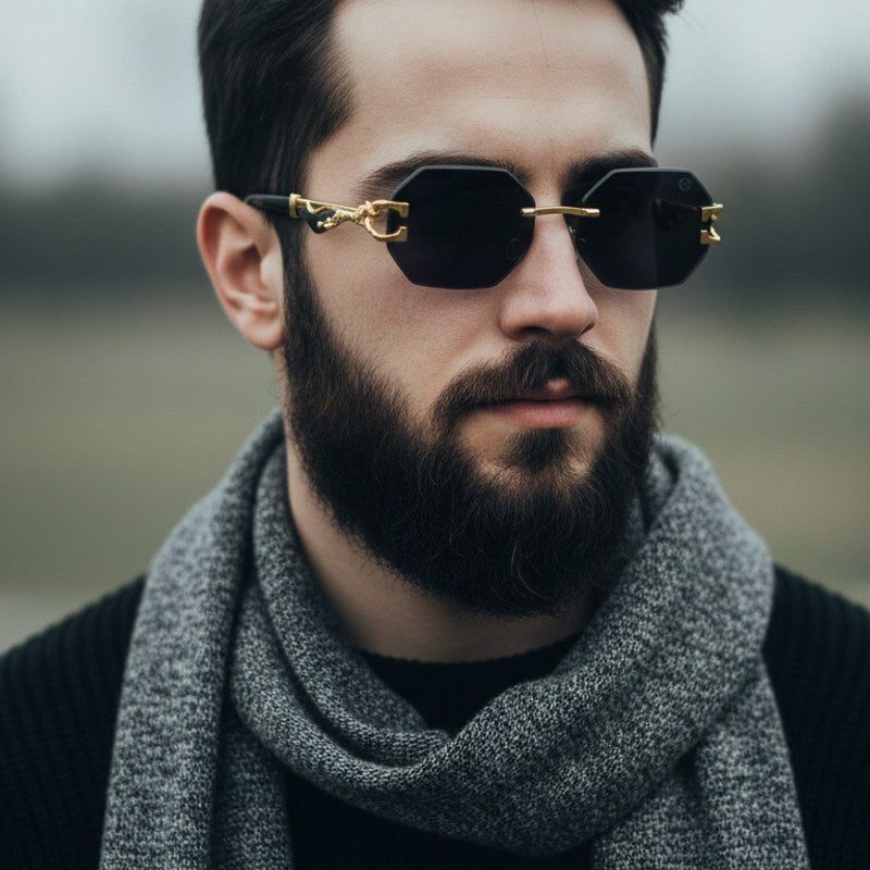 Astrolis Black Medium Rim Less Hexagonal Sunglasses for Men — Hashtag Eyewears