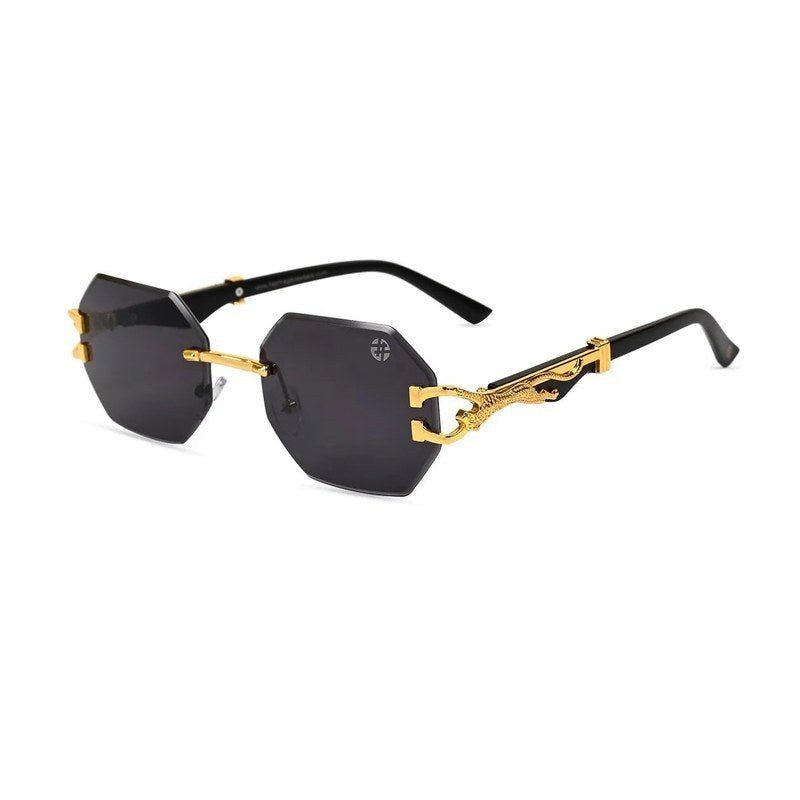 Astrolis Black Medium Rim Less Hexagonal Sunglasses for Men — Hashtag Eyewears