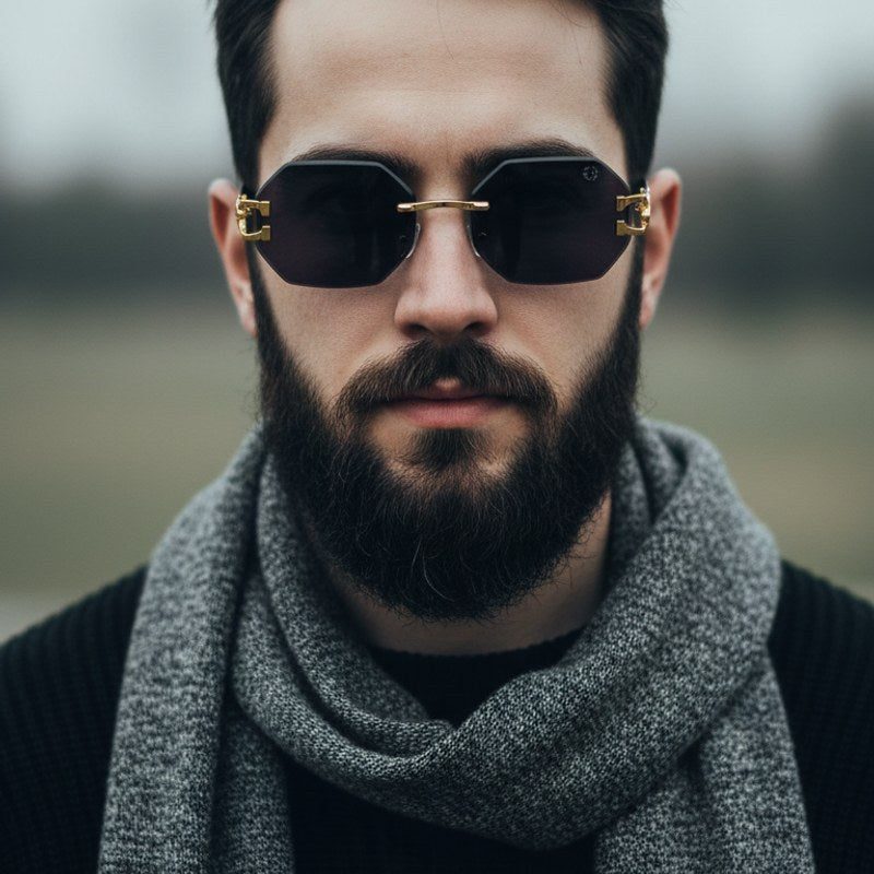 Astrolis Black Medium Rim Less Hexagonal Sunglasses for Men — Hashtag Eyewears