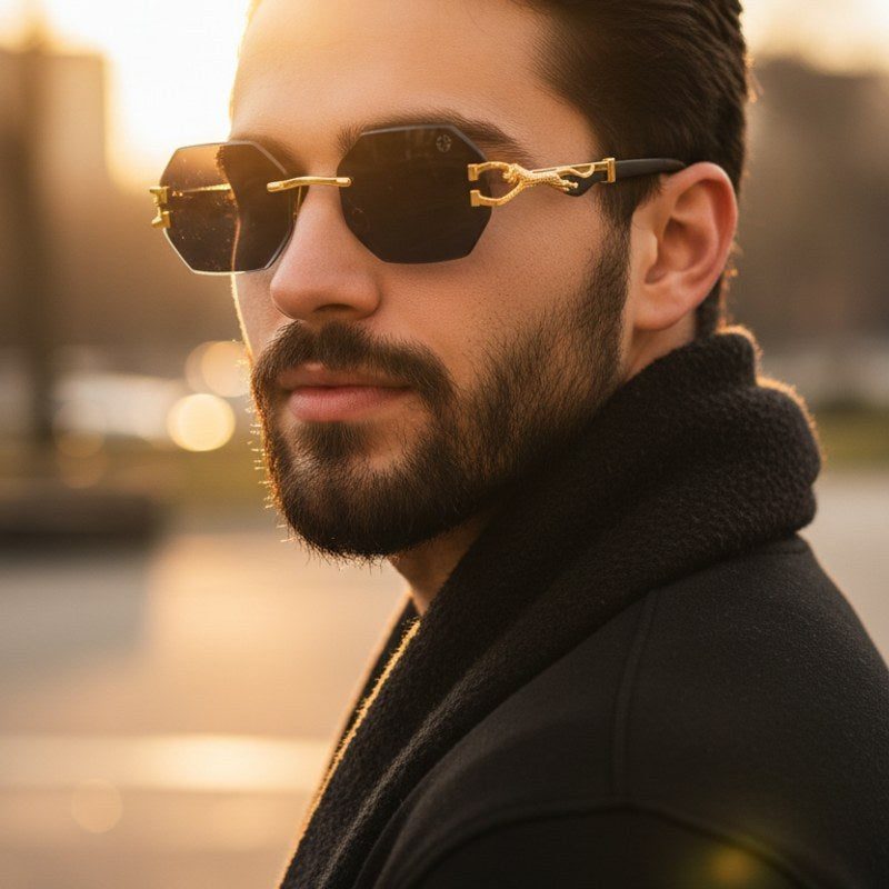Astrolis Blue Medium Rim Less Hexagonal Sunglasses for Men — Hashtag Eyewears