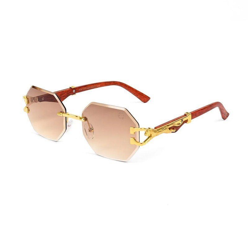 Astrolis Brown Medium Rim Less Hexagonal Sunglasses for Men — Hashtag Eyewears