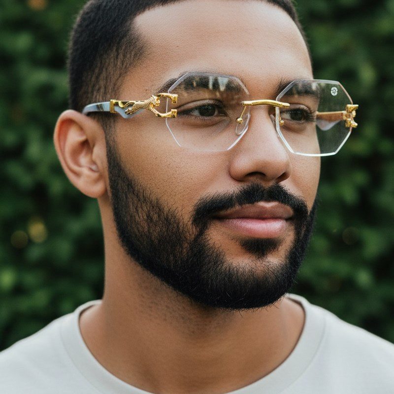 Astrolis Golden Medium Rim Less Hexagonal Eyeglasses for Men — Hashtag Eyewears