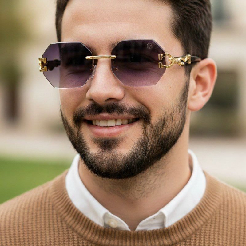 Astrolis Gradient Grey Medium Rim Less Hexagonal Sunglasses for Men — Hashtag Eyewears