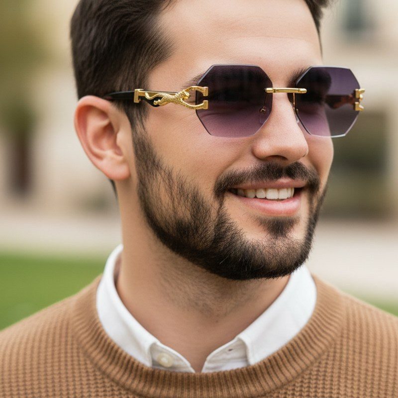 Astrolis Gradient Grey Medium Rim Less Hexagonal Sunglasses for Men — Hashtag Eyewears