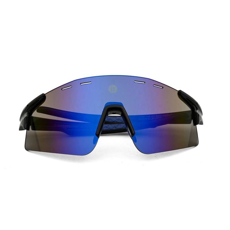Auryon Black & Blue Large Rim Less Shield Sports Sunglasses for Men & Women — Hashtag Eyewears