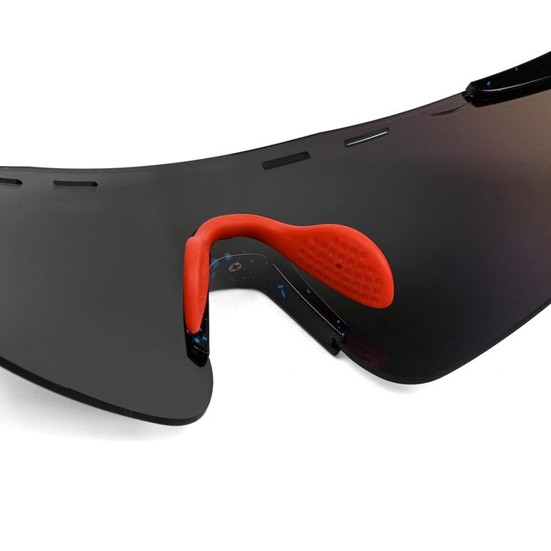 Auryon Dotted Blue & Black & Red Large Rim Less Shield Sports Sunglasses for Men & Women — Hashtag Eyewears