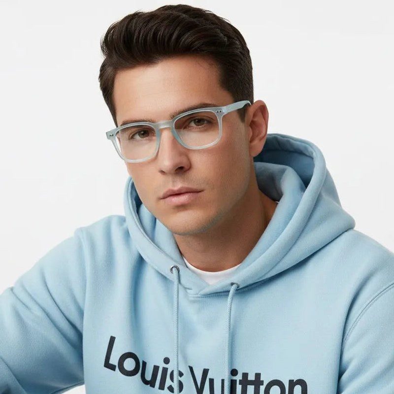 BluArmor Transparent Skyblue Medium Full Rim SQUARE Computer Glasses for Men & Women — Hashtag Eyewears