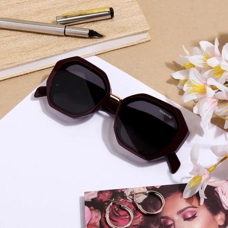 Brimstone Gradient Brown Medium Full Rim Hexagonal Sunglasses for Men & Women — Hashtag Eyewears