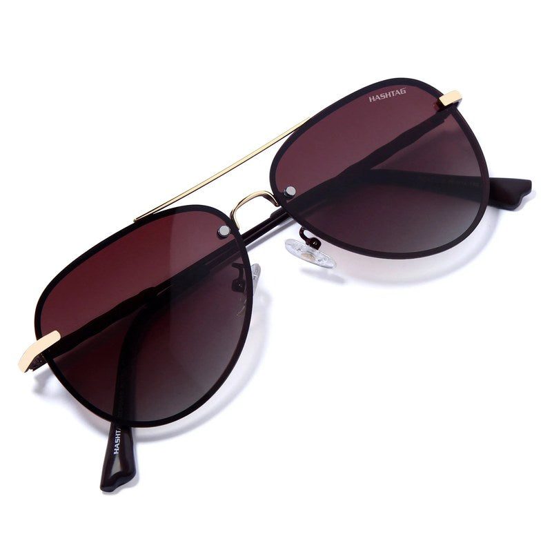 Nuvia Golden & Brown Medium Full Rim Aviator Sunglasses for Men & Women — Hashtag Eyewears