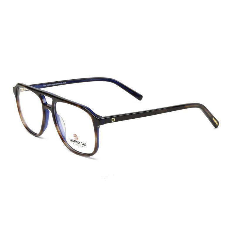 Cellulose Black-Blue Medium Full Rim Square with Spring Hinges Eyeglasses for Men — Hashtag Eyewears