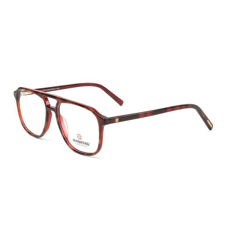 Cellulose Dark Reddish Brown Medium Full Rim Square with Spring Hinges Eyeglasses for Men — Hashtag Eyewears