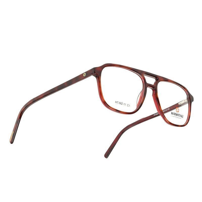 Cellulose Dark Reddish Brown Medium Full Rim Square with Spring Hinges Eyeglasses for Men — Hashtag Eyewears