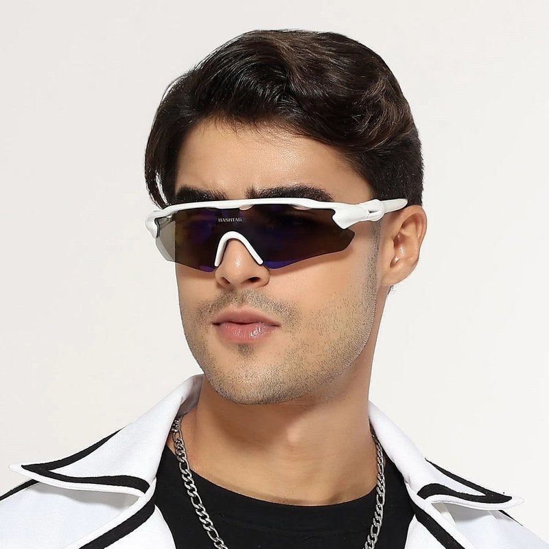 Chronos White Medium Half Rim Shield Sports Sunglasses for Men & Women — Hashtag Eyewears