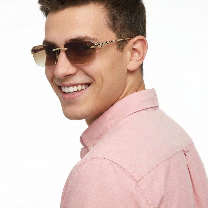 Clyra Gradient Brown Medium Rim Less Square Sunglasses for Men — Hashtag Eyewears