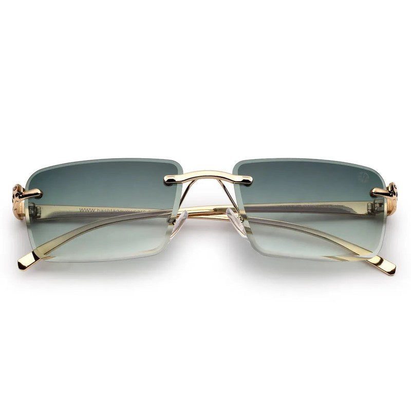Clyra Gradient Green Medium Rim Less Square Sunglasses for Men — Hashtag Eyewears