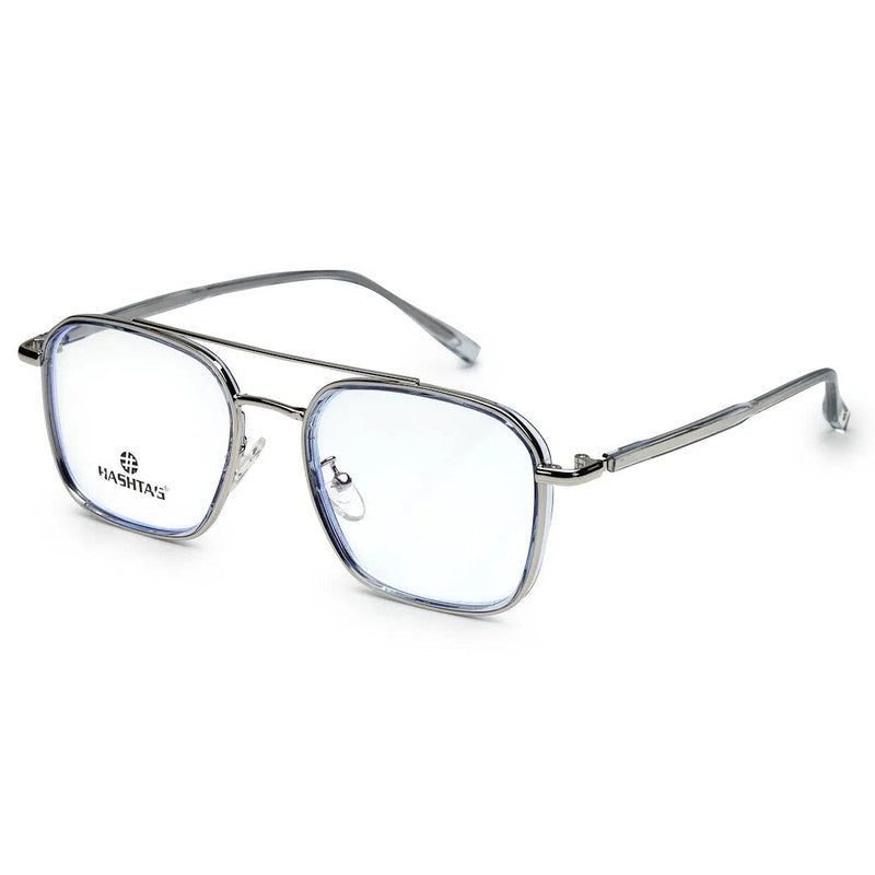 Cryonix Silver Grey Medium Full Rim Square with Lock Side Hinges Eyeglasses for Men & Women — Hashtag Eyewears