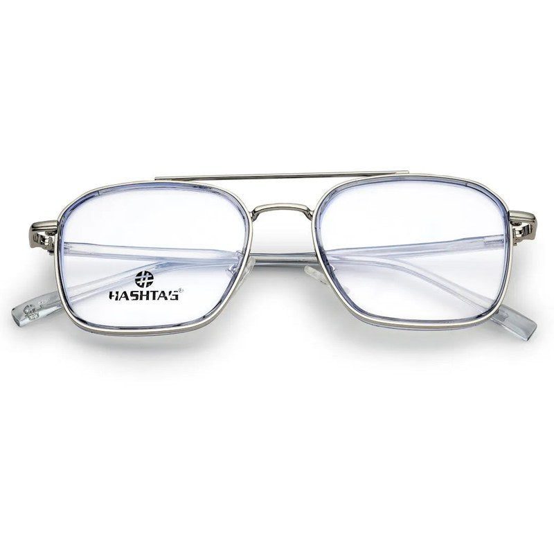 Cryonix Silver Grey Medium Full Rim Square with Lock Side Hinges Eyeglasses for Men & Women — Hashtag Eyewears