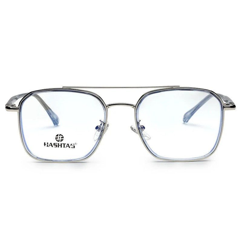 Cryonix Silver Grey Medium Full Rim Square with Lock Side Hinges Eyeglasses for Men & Women — Hashtag Eyewears