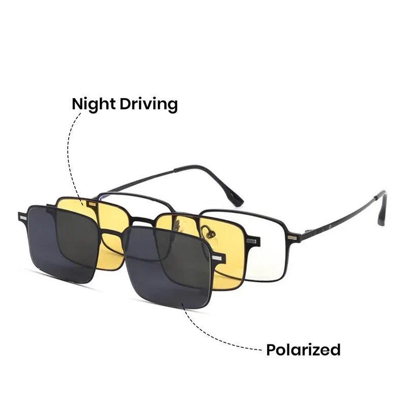 Crystar Black Medium Full Rim Rectangle Clip-on for Men & Women — Hashtag Eyewears