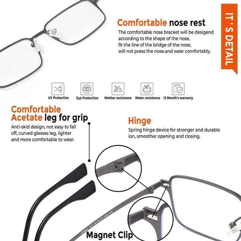 Crystar Grey Medium Full Rim Rectangle Clip-on for Men & Women — Hashtag Eyewears