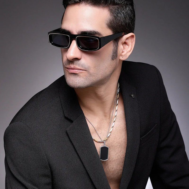 Crystix Black Small Full Rim Rectangle Sunglasses for Men & Women β Hashtag Eyewears