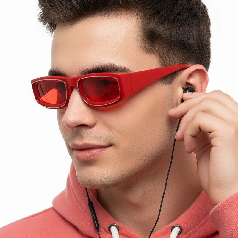 Crystix Red Small Full Rim Rectangle Sunglasses for Men & Women — Hashtag Eyewears