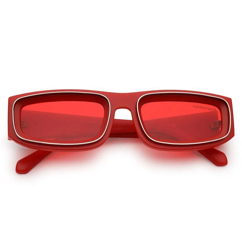 Crystix Red Small Full Rim Rectangle Sunglasses for Men & Women — Hashtag Eyewears