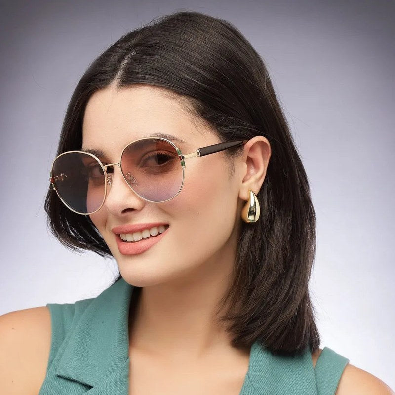 Drakon Gradient Brown Oversized Full Rim Round Sunglasses for Women — Hashtag Eyewears