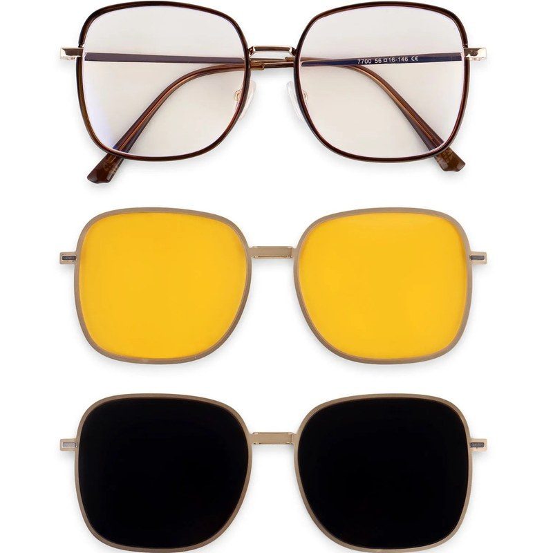 Duskra Golden & Brown Large Full Rim Square Clip-on for Men & Women — Hashtag Eyewears