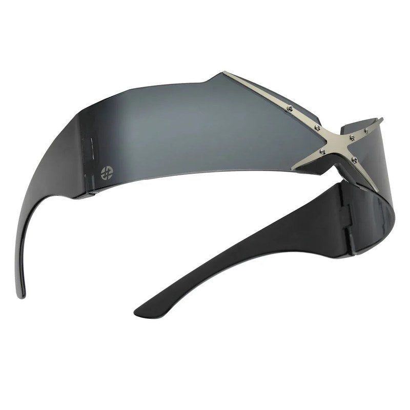 Eagle Black Medium Rim Less Shield Sunglasses for Men & Women — Hashtag Eyewears