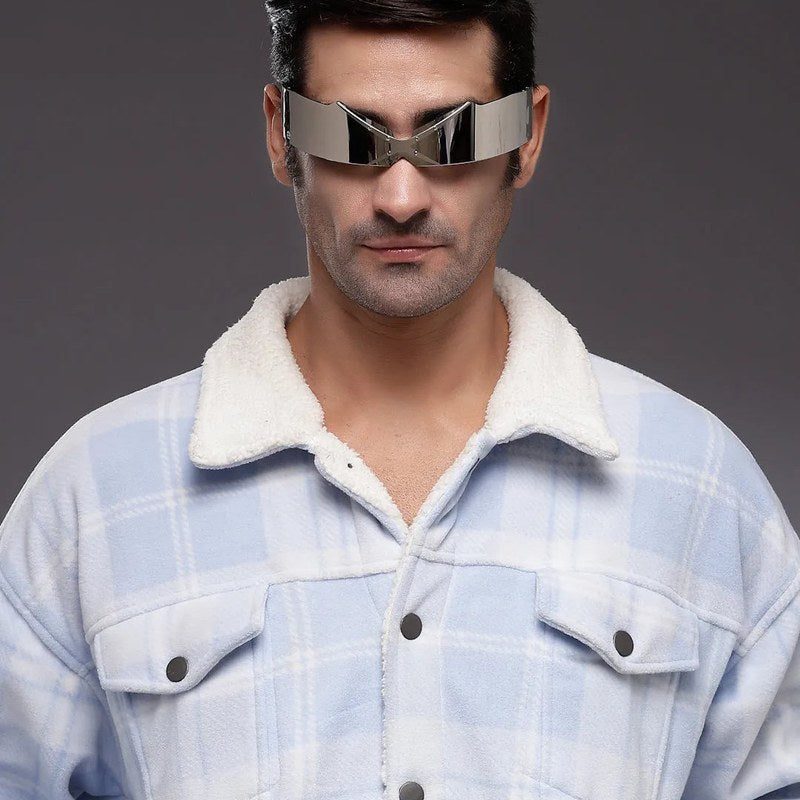 Eagle Silver-Black Medium Rim Less Shield Sunglasses for Men & Women — Hashtag Eyewears