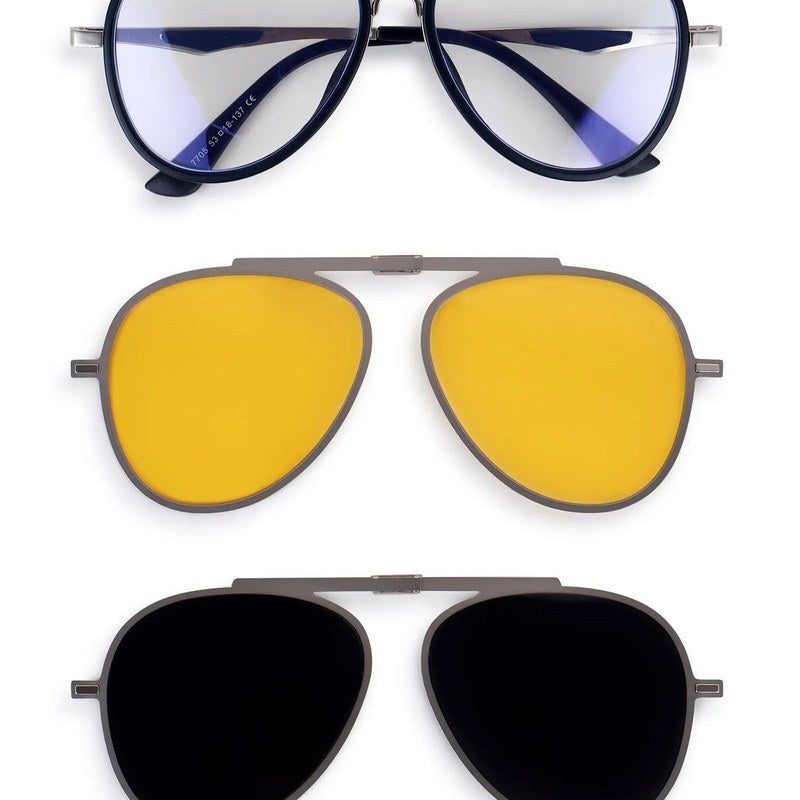 Eclipser Silver & Blue Medium Full Rim Aviator Clip-on for Men & Women — Hashtag Eyewears